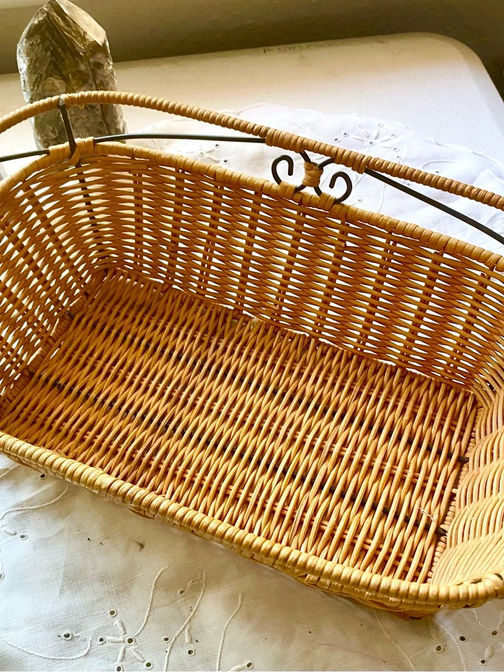 Woven Rattan Storage Basket with Handle - Tan